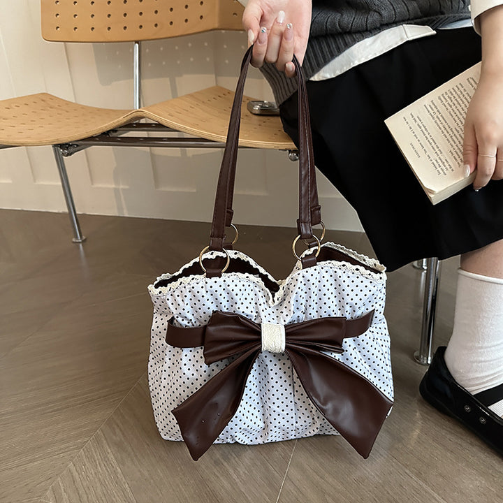 Bow-Accent Polka Dot Handbag