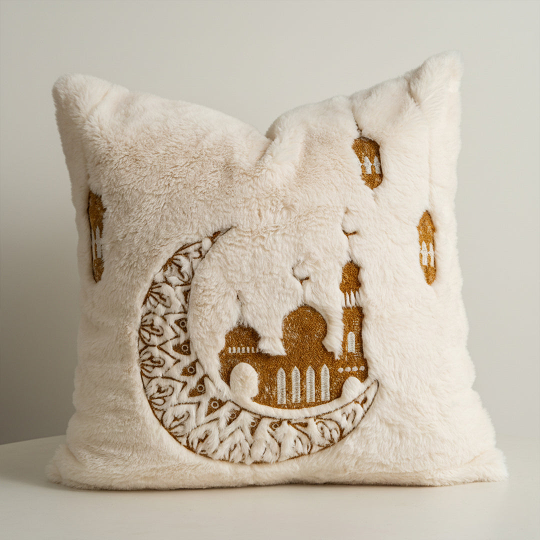 Luxurious decorative pillow cover made of faux fur with relief mandala motif Kalsten