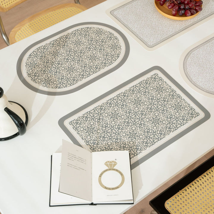 Bath Mat Set with Non-Slip Bottom and Baroque Ornament Pattern