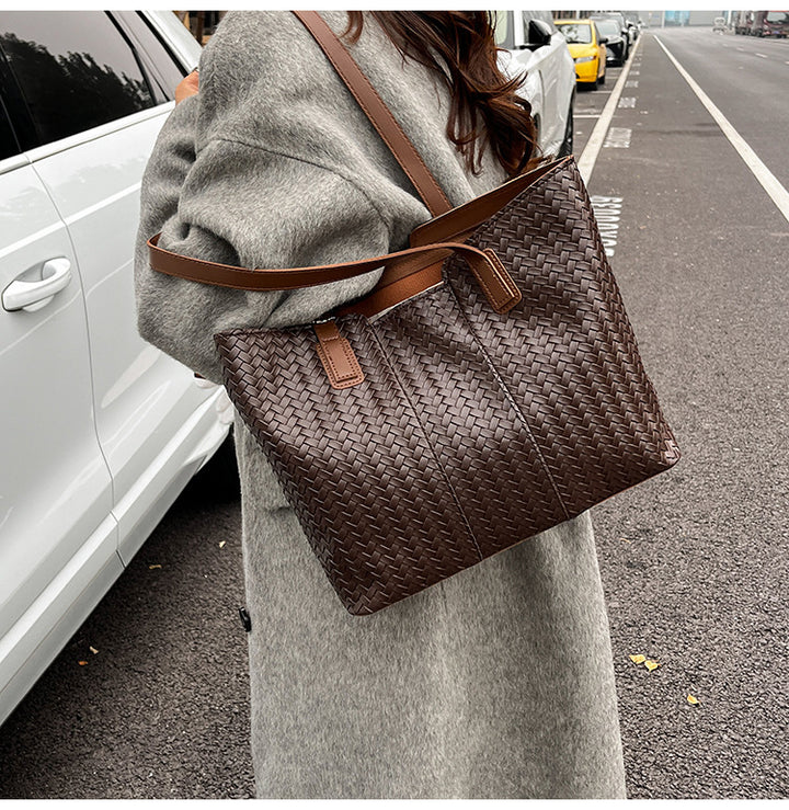 Woven Leather Shoulder Tote Bag Kalsten