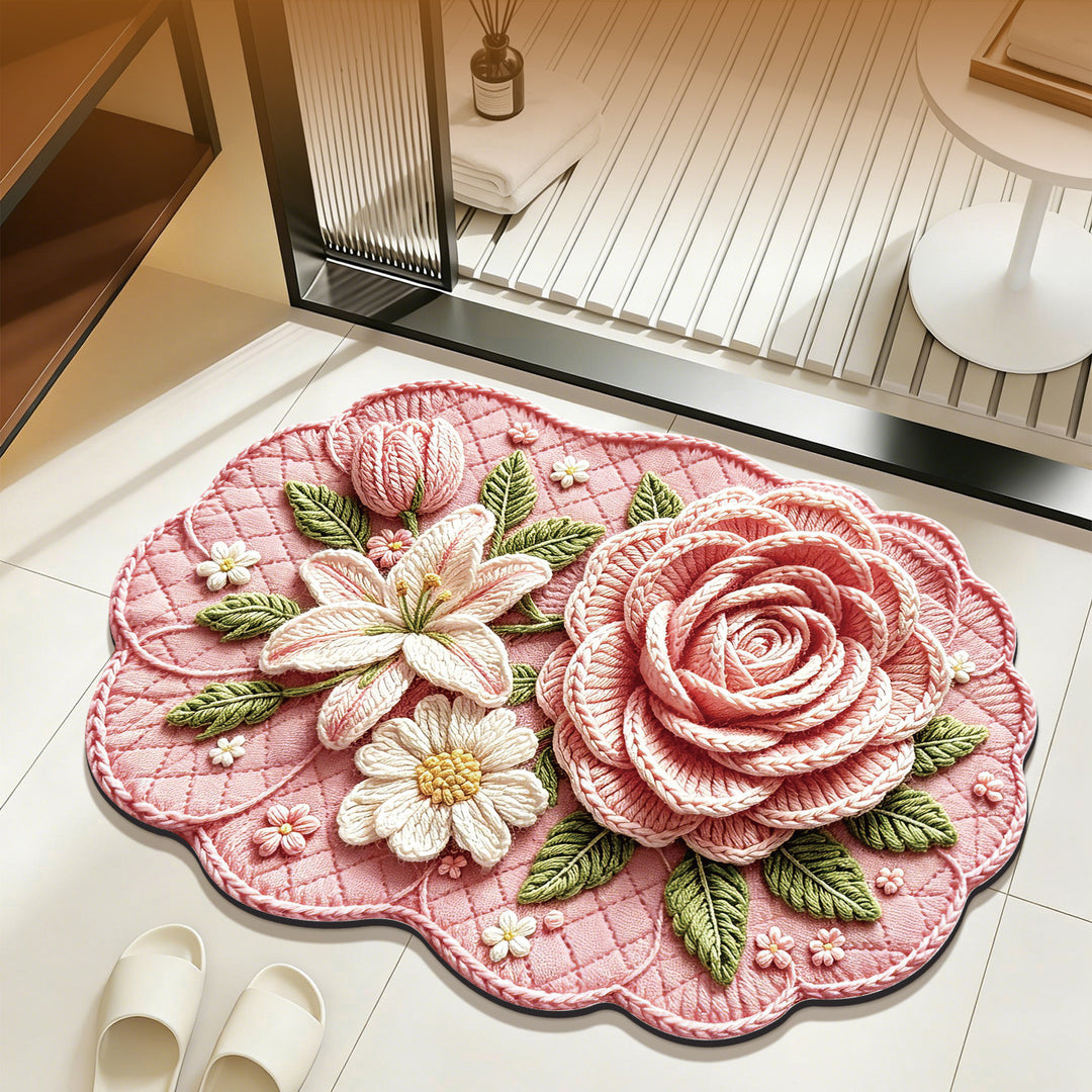 Decorative Floral Plush Area Mat for Interiors