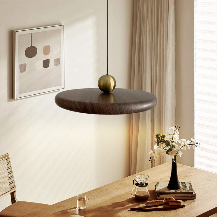 Contemporary Wood and Brass Pendant Light