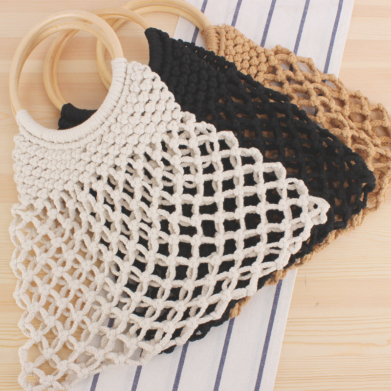 Macrame Basket with round wooden handle Kalsten
