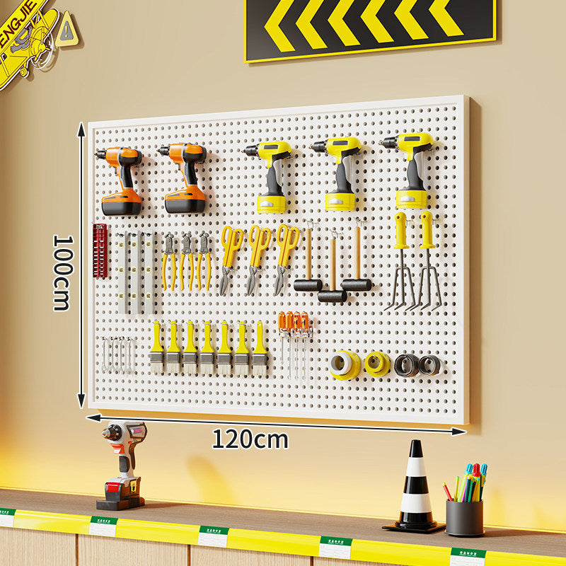 Wall-Mounted Perforated Metal Tool Pegboard Organizer with Magnetic Strip and Multi Hooks