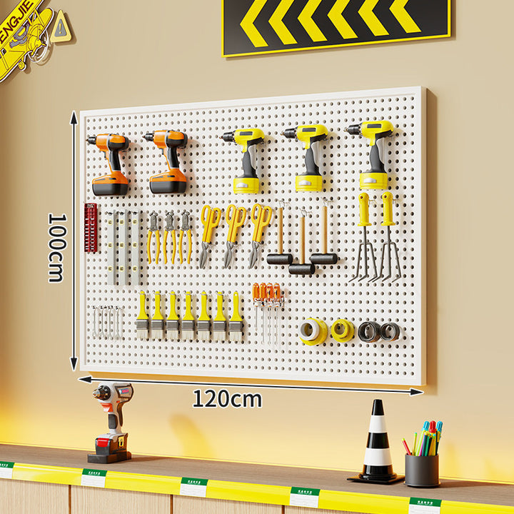 Wall-Mounted Perforated Metal Tool Pegboard Organizer with Magnetic Strip and Multi Hooks