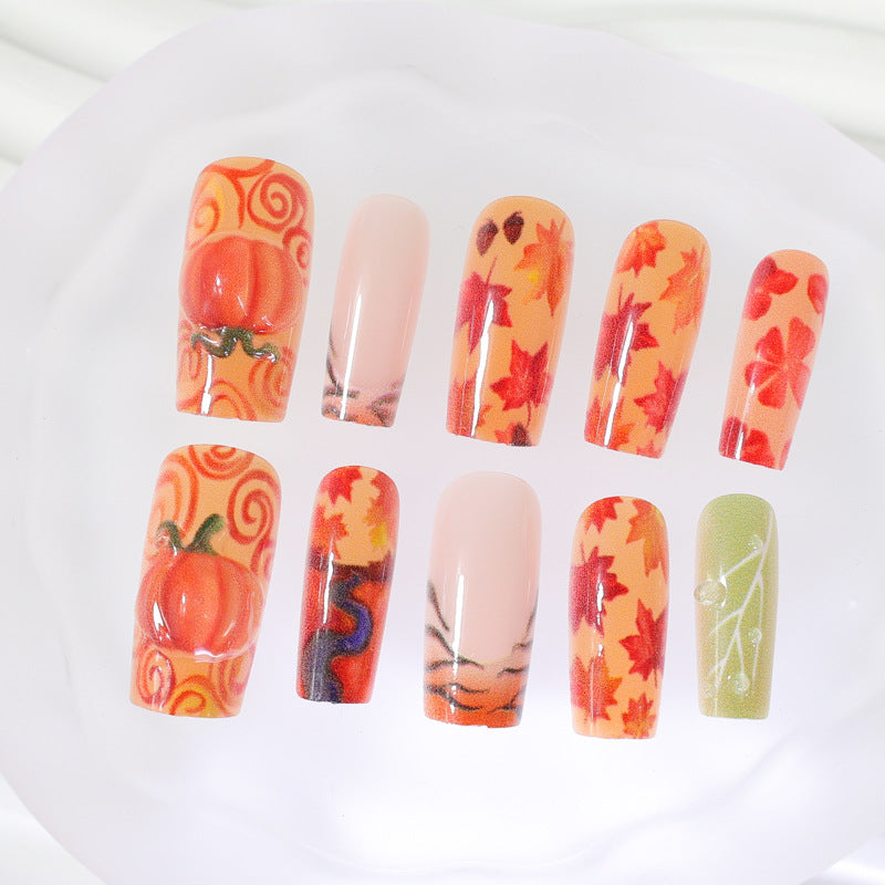 Artificial nail set with autumn motifs and creative 3D elements Kalsten