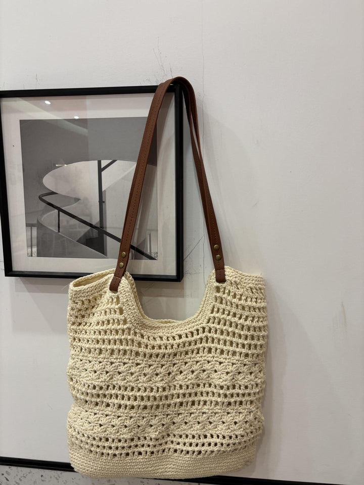 Hand-knotted shopper bag with integrated leather handle Kalsten