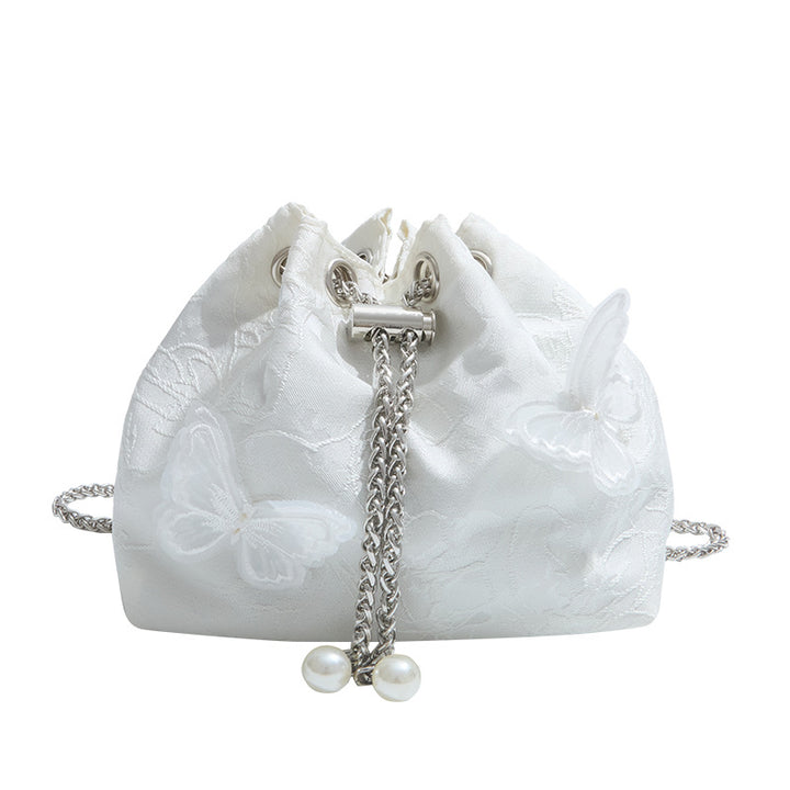 Butterfly Embellished Evening Drawstring Handbag