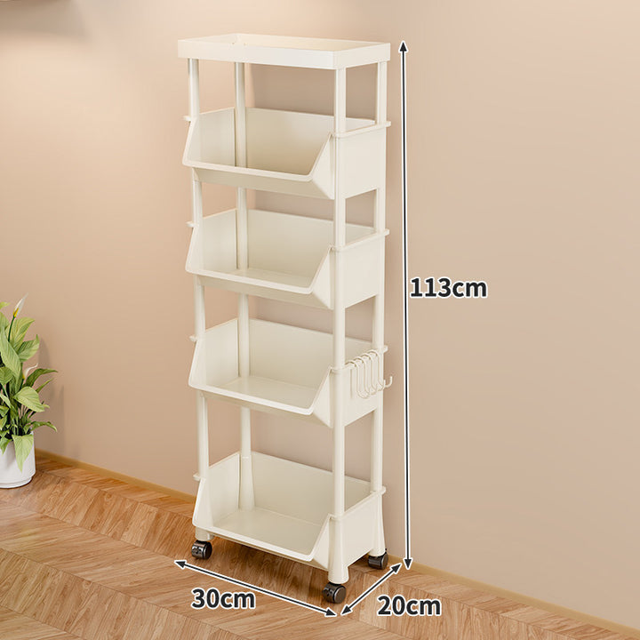 Slim Vertical Multi-Tier Rolling Storage Cart with Tilted Open Bins and Swivel Casters
