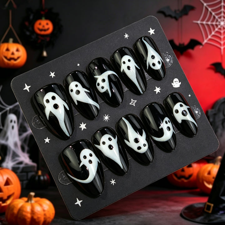Ghost-Themed Press-On Nail Art Set Kalsten