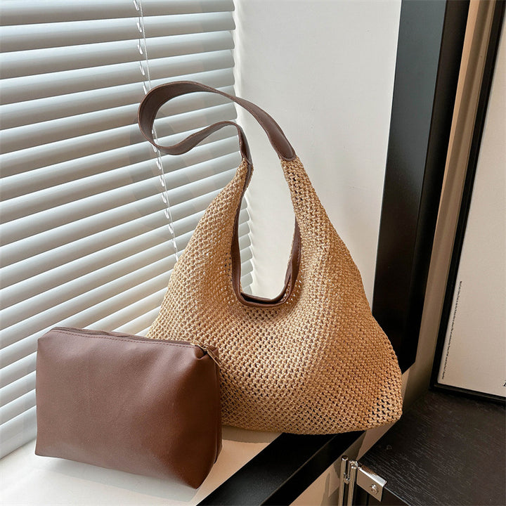 Handcrafted Woven Straw Tote with Removable Pouch