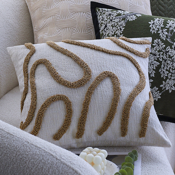 Square decorative cushion cover with hand-tufted loop appliqués made from cotton-linen mix Kalsten