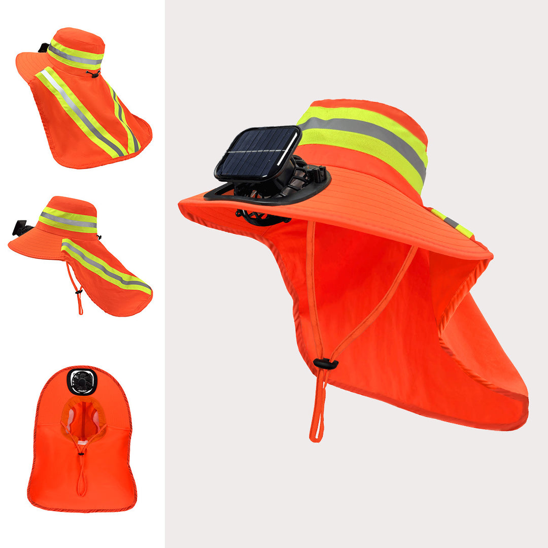 High-Visibility UV Sun Hat with Detachable Neck Flap, Solar-Powered Cooling Fan and Reflective Safety Strips Kalsten