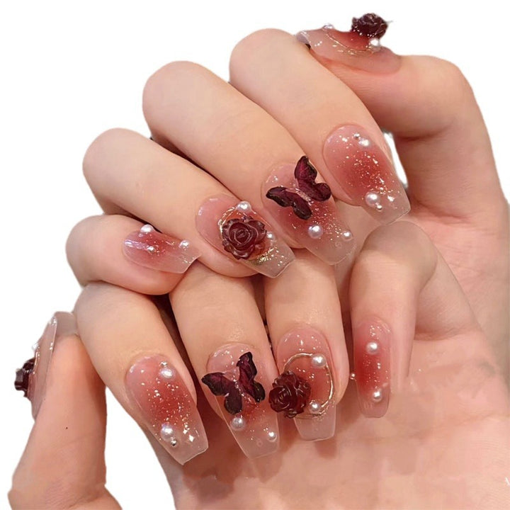 Floral Embellished Gel Nail Art Extensions