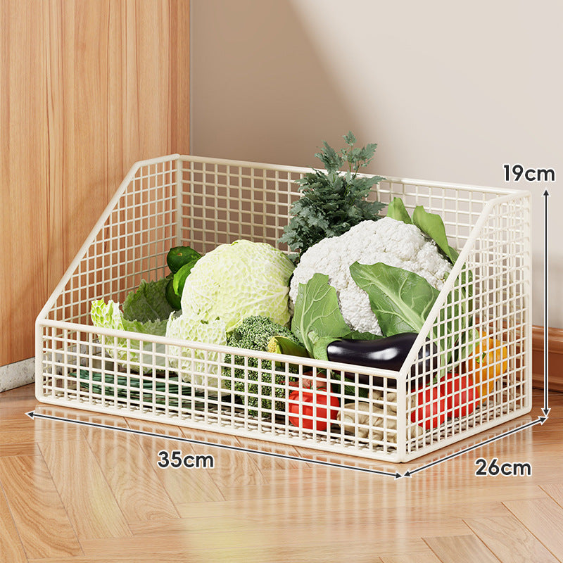 Rolling Mesh Kitchen Storage Cart with Wooden Handles