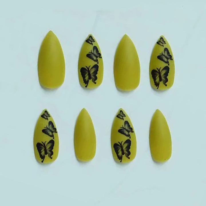 Artistic Stiletto Press-On Nail Art Set with Butterfly Design