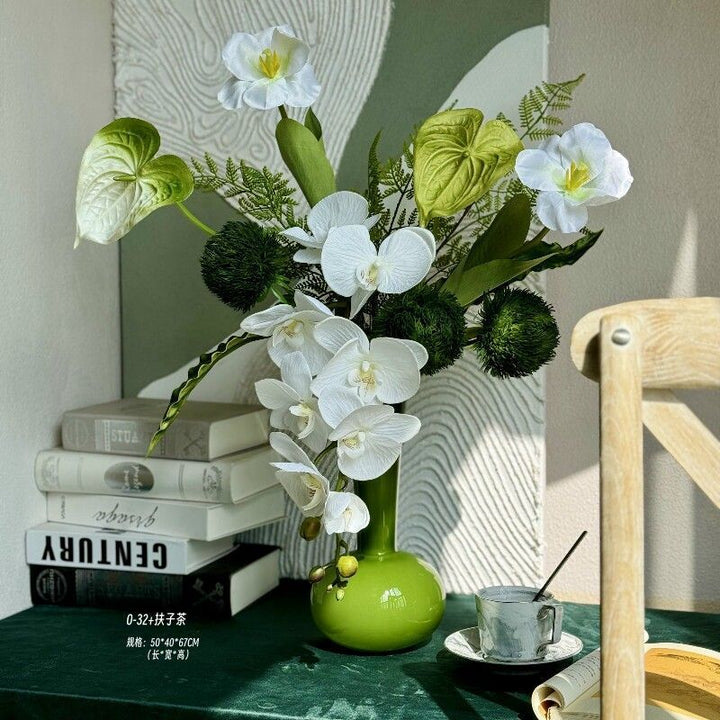 Artificial Floral Arrangement with Decorative Green Vase