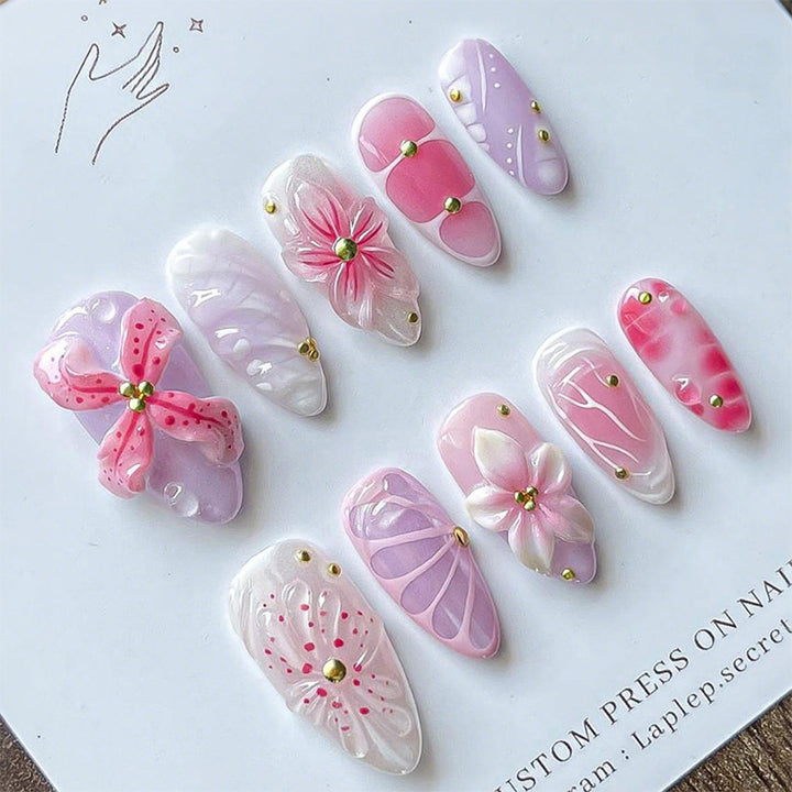 Floral-Themed Artistic Press-On Nail Art Set Kalsten