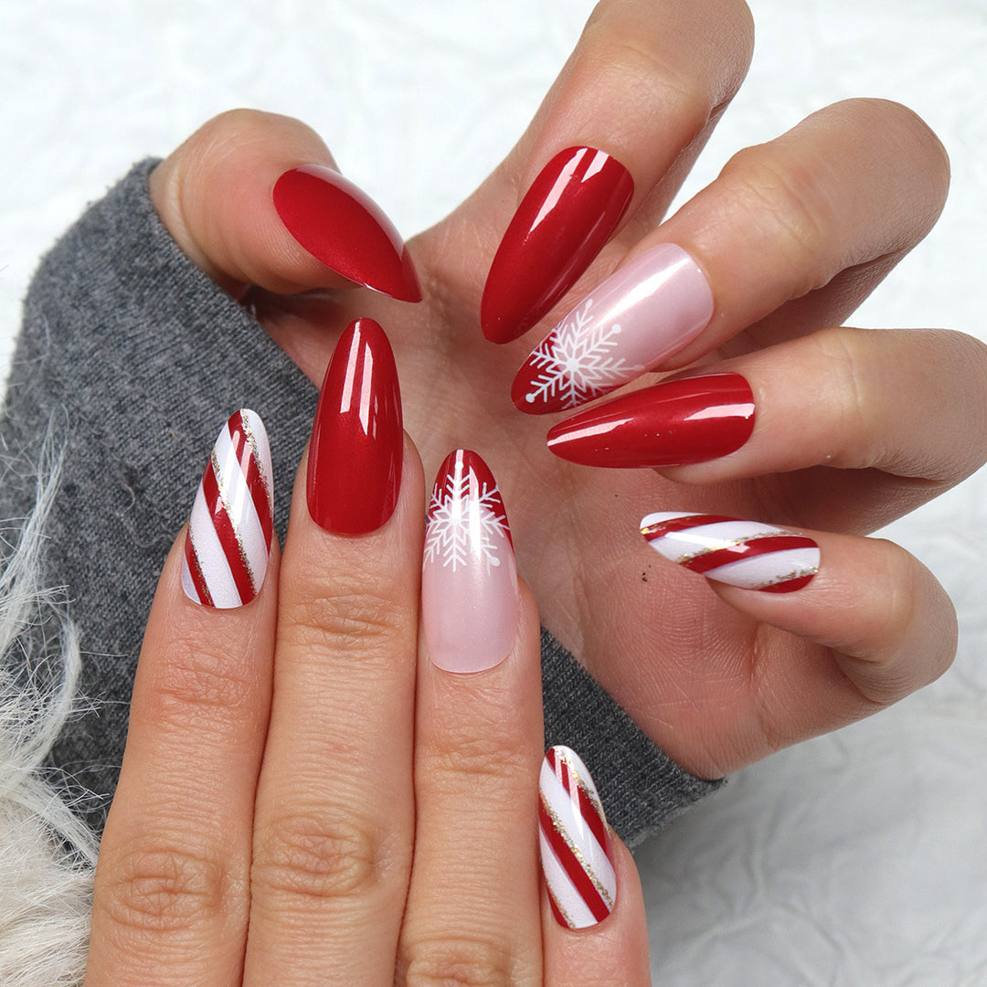 Elegant Holiday-Themed Stiletto Press-On Nails Kalsten