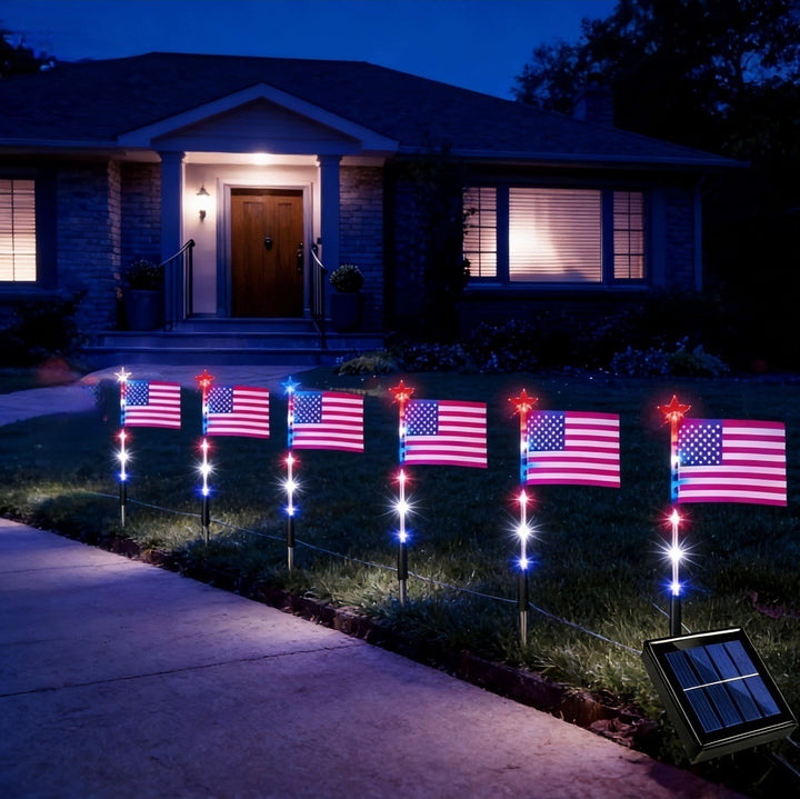 Unisex solar-powered ground spikes with mini flags and glowing star LEDs Kalsten