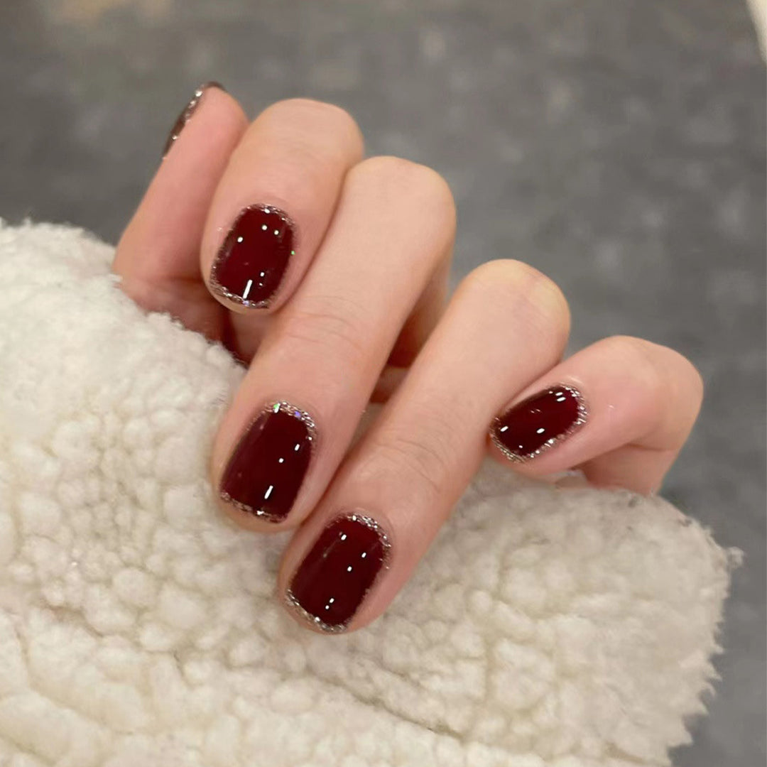 Elegant Press-On Nail Art Set with Glitter Accents