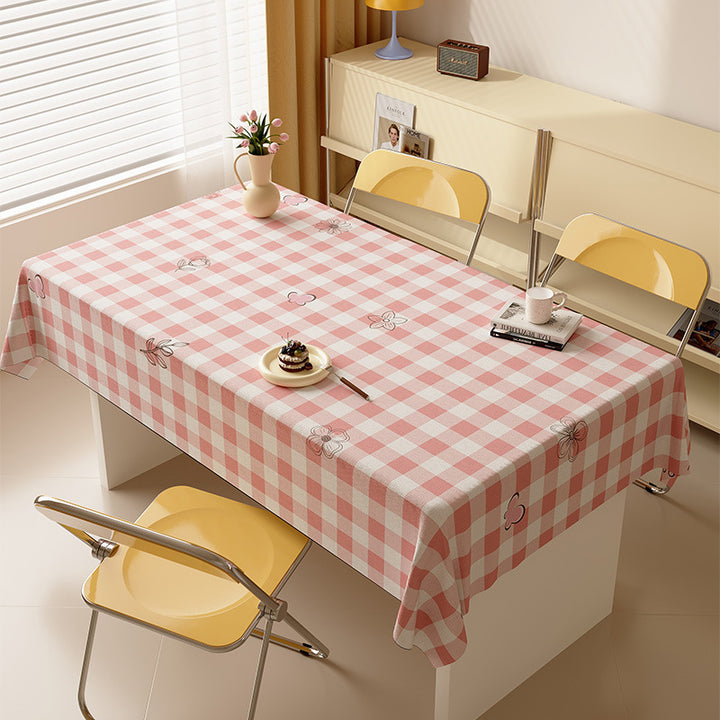 Waterproof Wipeable Gingham Rectangular Tablecloth with Playful Fruit Motifs