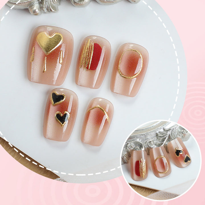 Elegant Heart-Themed Press-On Nail Art Set