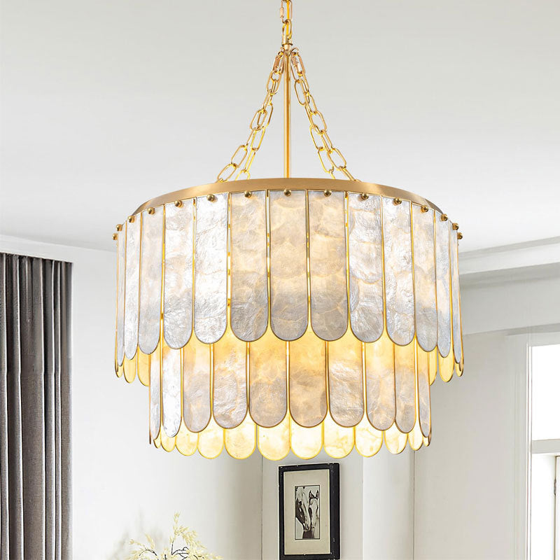 Modern Shell-Patterned Pendant Chandelier