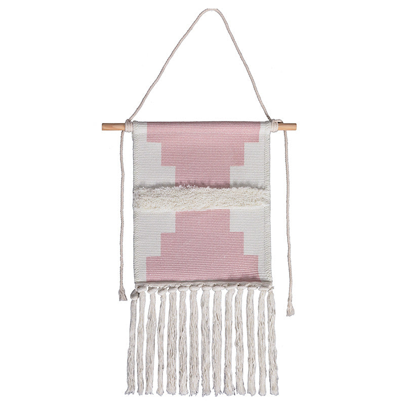 Wall hanging with hand-tufted 3D application and cotton fringes