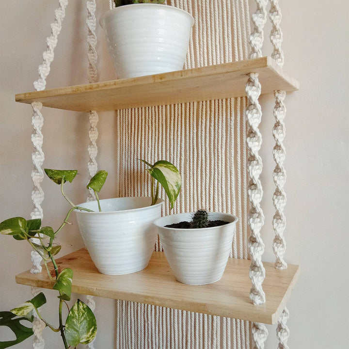 Macrame Plant Shelf with Decorative Hanging Design Kalsten