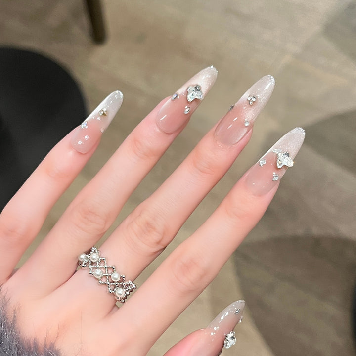 Elegant Press-On Nail Extensions with Crystal Accents Kalsten