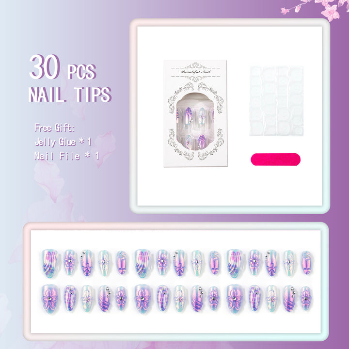 Iridescent Floral Press-On Nail Art Set