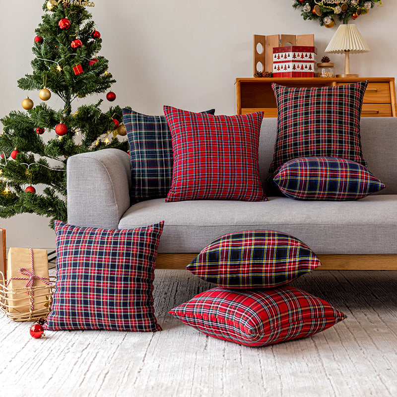 Square Plaid Flannel Cushion Cover with Brushed Cotton Exterior and Removable Insert