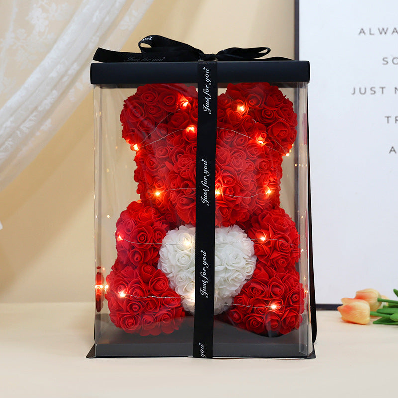 Foam Rose Teddy Bear Gift Sculpture With Satin Ribbon Bow