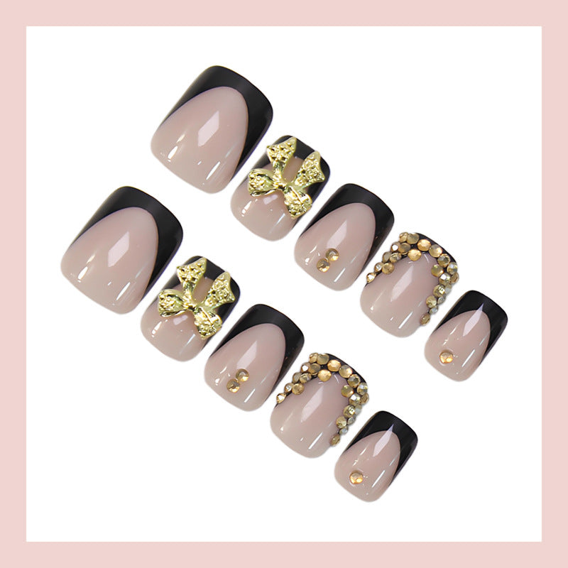 Artificial nail set with elegant black tips and sparkling accents Kalsten