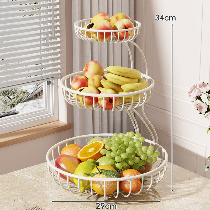 Tiered Curved-Frame Open-Wire Fruit Bowl Stand