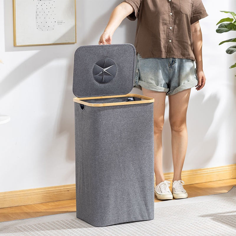 Modern waste separation container with removable inner insert and bamboo lid Kalsten
