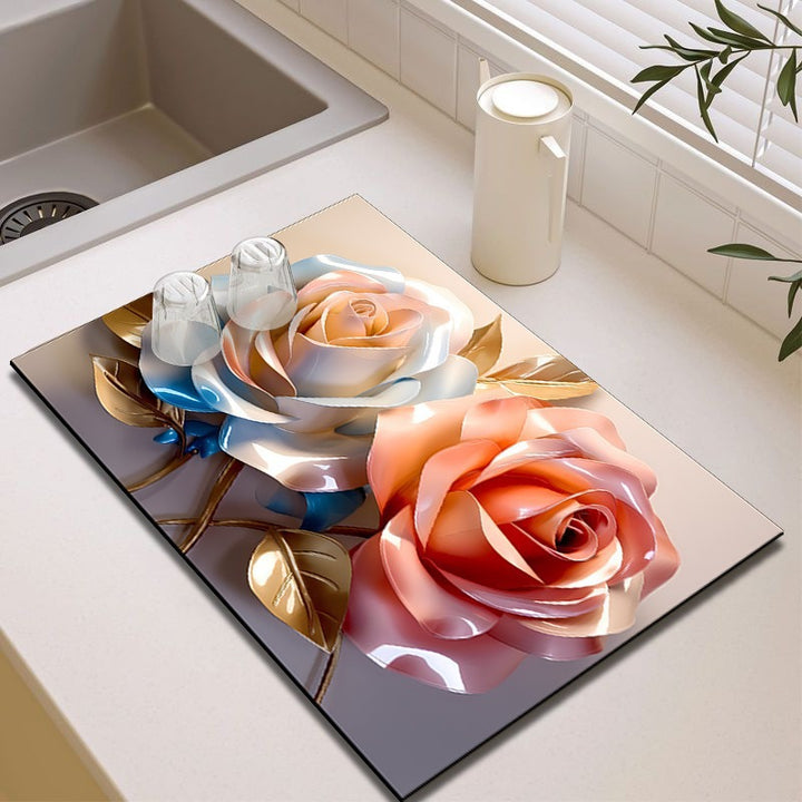Elegant Floral Design Kitchen Mat
