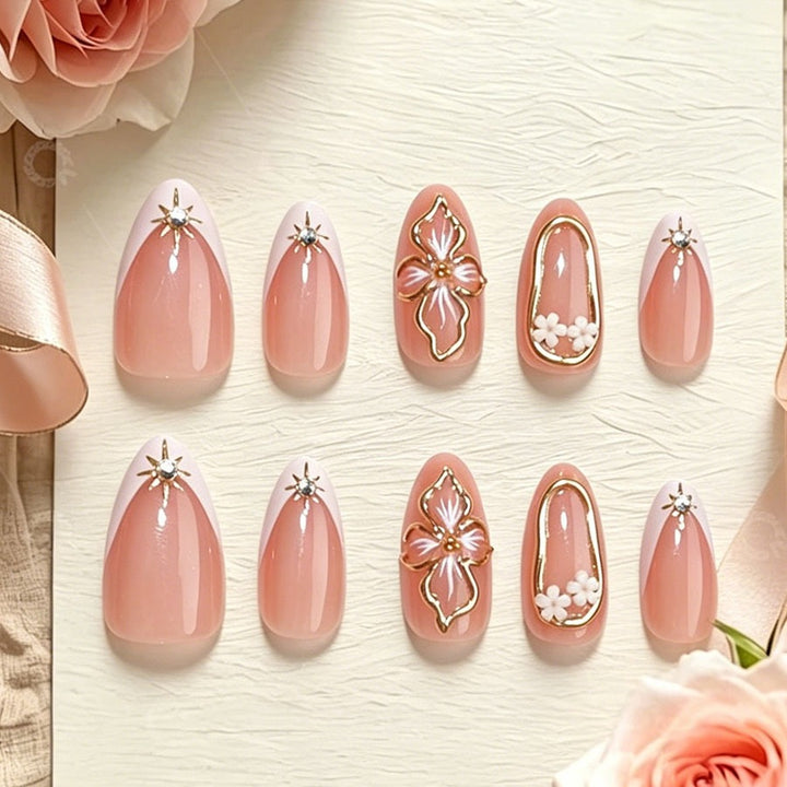 Art nail set with intricate floral accents and elegant 3D details Kalsten