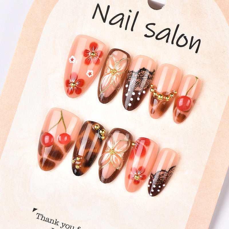 Artistic Cherry Blossom Press-On Nail Art Kalsten