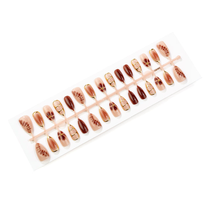 Elegant Decorative Press-On Nail Art Set with Gold Accents Kalsten