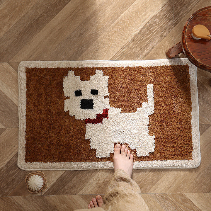 Bath mat with hand-tufted dog motif and slip-resistant latex backing Kalsten