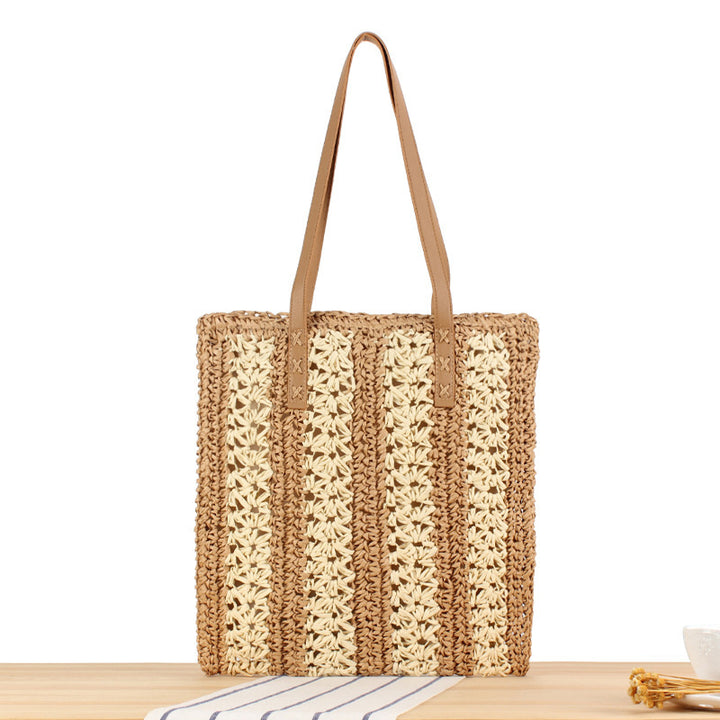 Braided Natural Material Beach Bag with Sturdy Leather Handles Kalsten