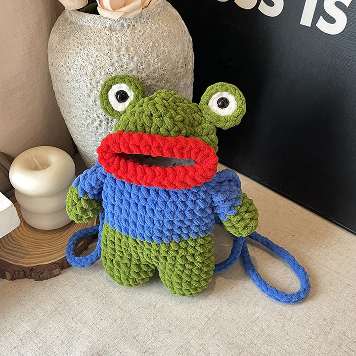 Cute Frog-Shaped Crochet Mini Backpack