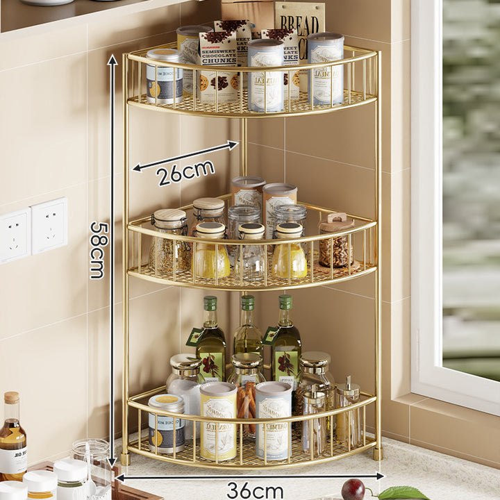 Triangular Triple-Tier Gold-Plated Corner Pantry & Spice Organizer