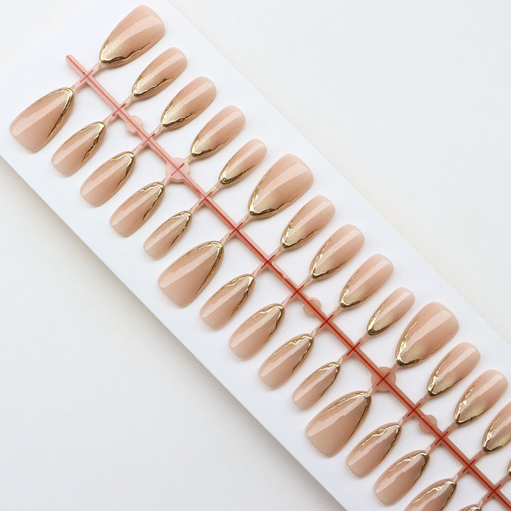 Elegant Press-On Nail Set with Gold Accents