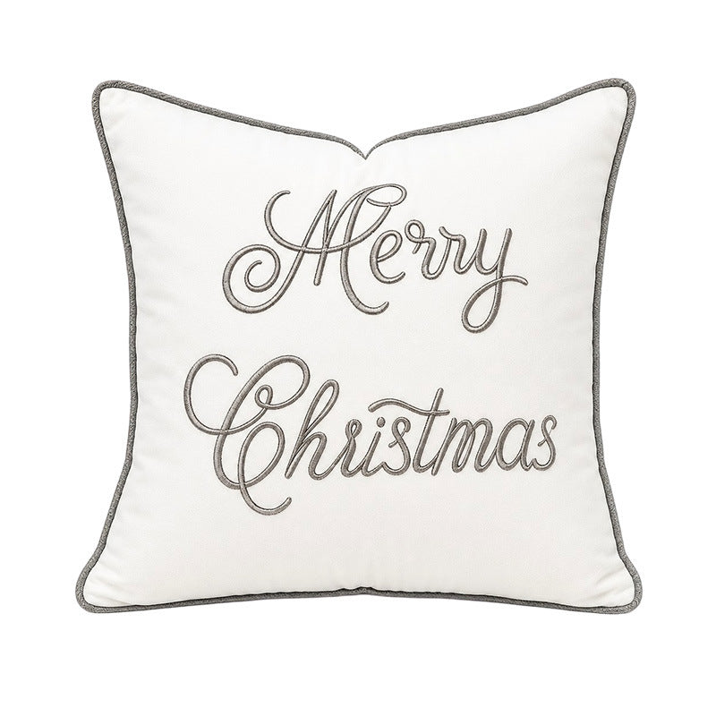 Embroidered Holiday Square Throw Pillow Cover with Piped Edge and Removable Insert
