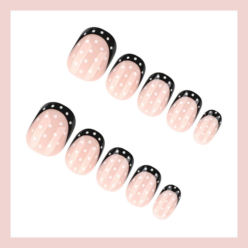 Artificial nail set with elegant dots and stylish black Kalsten