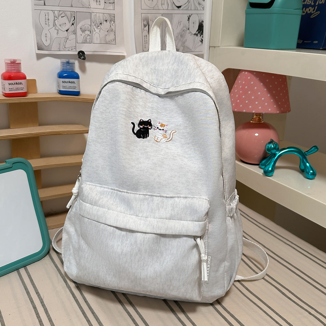 Embroidered Cat-Themed Casual Backpack Kalsten