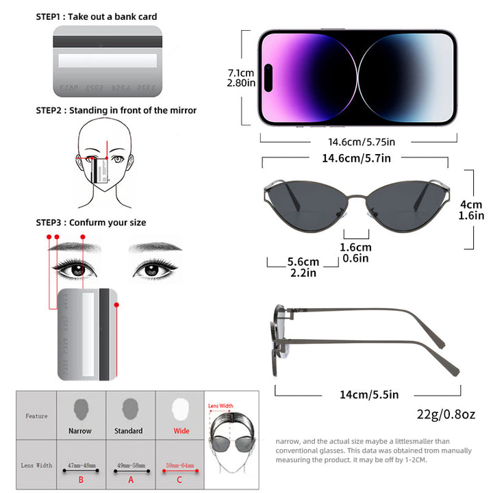 Fashionable Cat-Eye Sunglasses with Thin Metal Frame Kalsten
